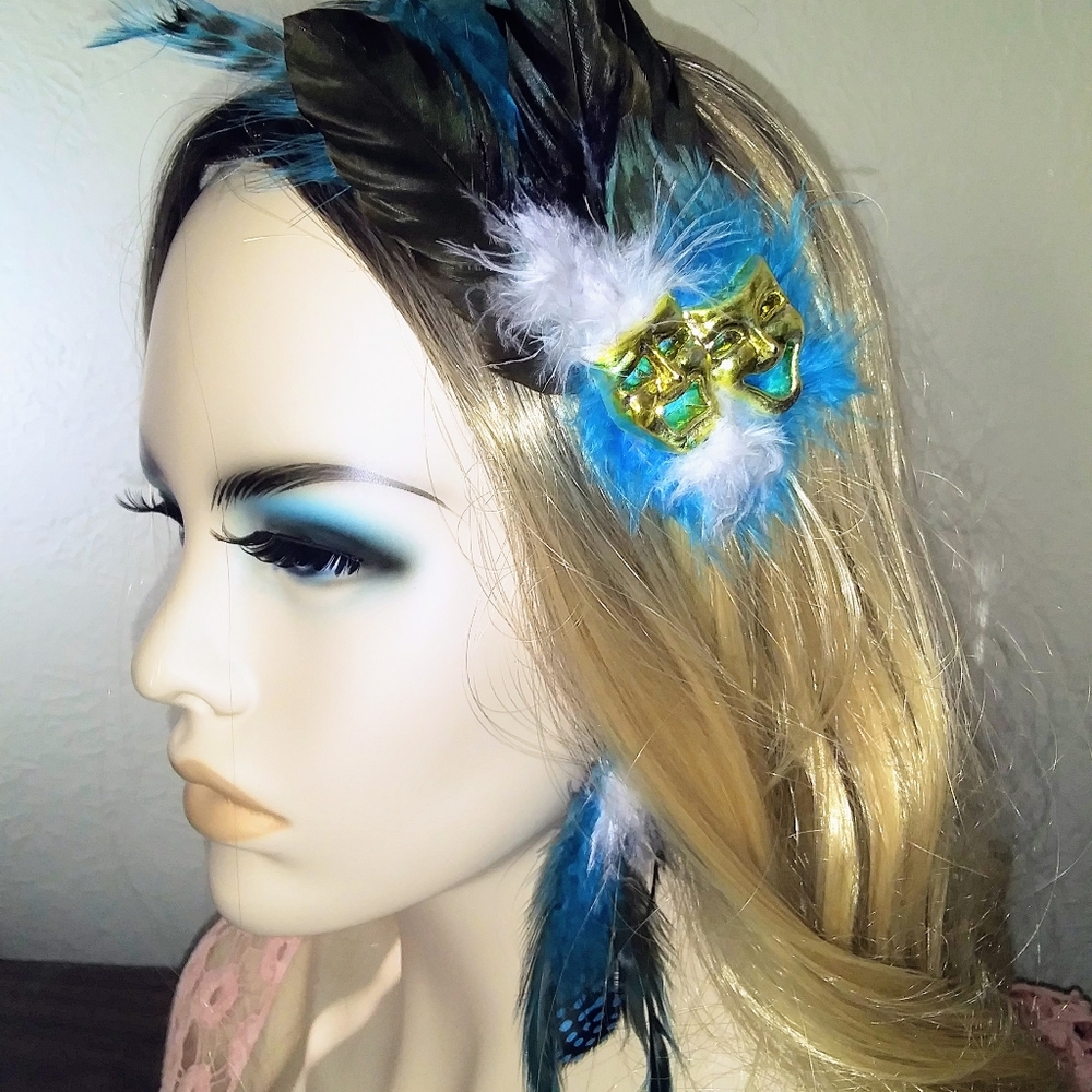 Mardi Gras Hair Accessories Mask Headband Hair Facinator Feather Dangle Earrings